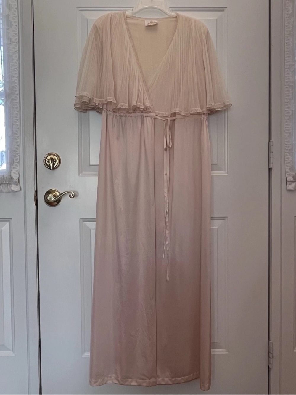 VTG JOLIE TWO Nylon Robe Sheer Pleated Chiffon Caplet Dressing Gown Robe Small